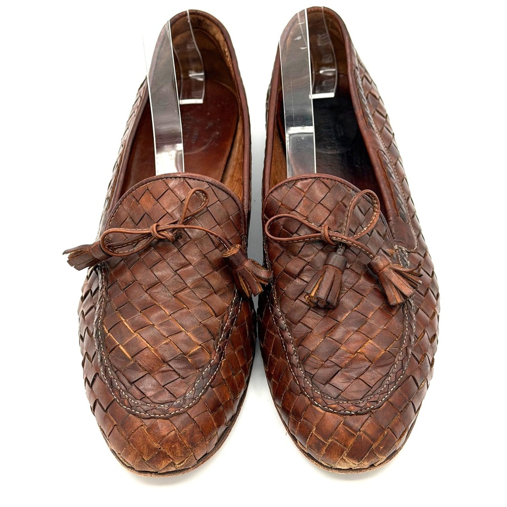 Sesto Meucci Loafers Womens 9.5? Neda Woven Leather Italy Tie Tassel Old Money